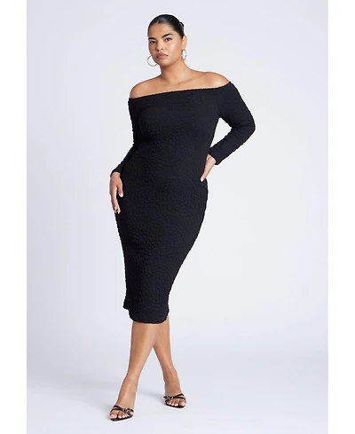Eloquii Women's Plus Off Shoulder Textured Dress
