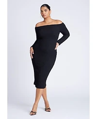 Eloquii Women's Plus Off Shoulder Textured Dress
