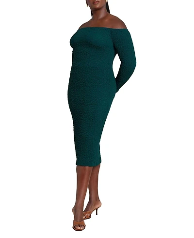 Eloquii Women's Plus Off Shoulder Textured Dress