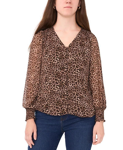 Sam & Jess Women's Smocked Shoulder V-Neck Blouse Top