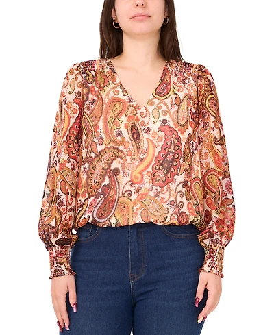 Sam & Jess Women's Smocked Waist V-Neck Woven Top
