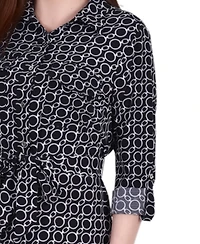 Ny Collection Petite 3/4 Roll Tab Sleeve Belted Shirtdress