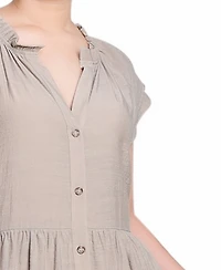 Ny Collection Petite Short Sleeve Midi Slubbed Dress