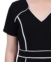 Ny Collection Petite Short sleeve Piped Detail Dress