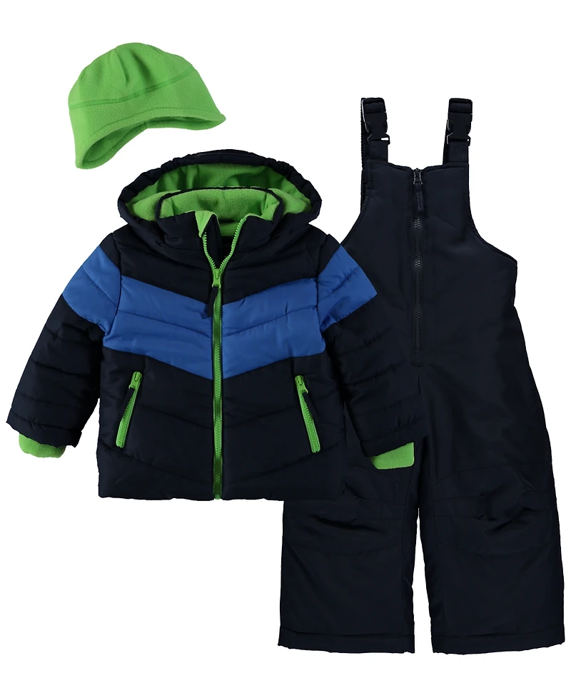 S Rothschild & Co Baby Boys 3-Piece Chevron Snowsuit Jacket, Ski Bib and Hat Set