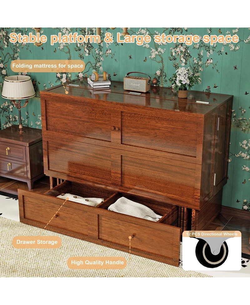 Livelylodge Murphy Bed Cabinet, Queen Murphy Bed with Usb and Charging Ports, Cabinet with Drawer Includes Storage Cabinet, Queen Suit for Guest Room,