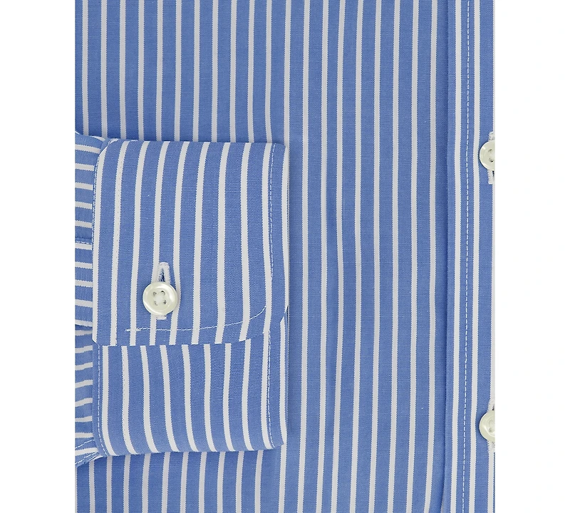 Men's Regular Fit Non-Iron Polo Button-Down Thin Stripe Broadcloth Dress Shirt