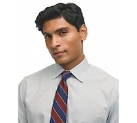 Men's Regular Fit Non-Iron Polo Button-Down Collar Blue Check Pinpoint Dress Shirt