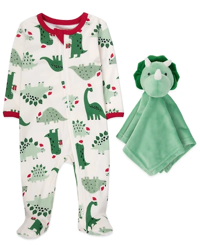 Baby Essentials Boys 2-Piece Dinosaur Footie with Snuggler Set