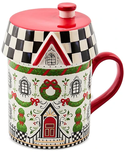 MacKenzie-Childs Holly Village Ceramic Lidded Mug