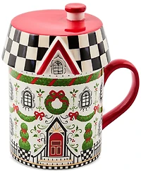 MacKenzie-Childs Holly Village Ceramic Lidded Mug