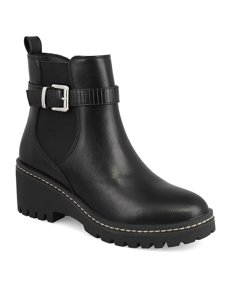 Mia Women's Elis Wedge Heel Buckled Ankle Booties