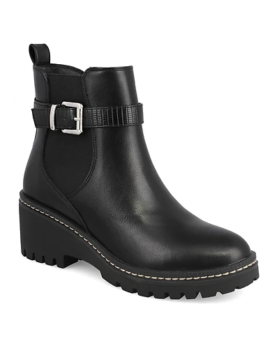 Mia Women's Elis Wedge Heel Buckled Ankle Booties