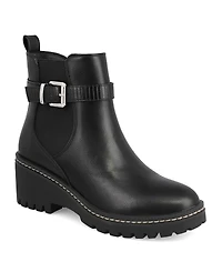 Mia Women's Elis Wedge Heel Buckled Ankle Booties