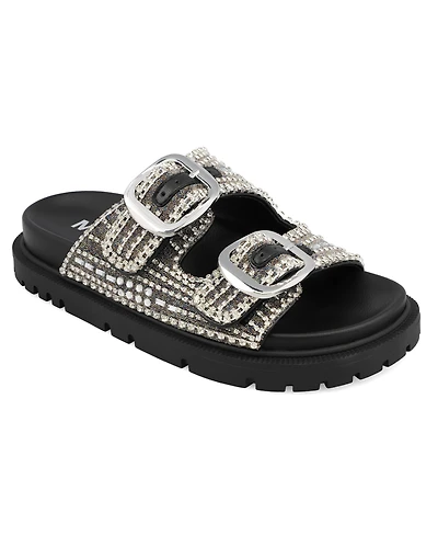 Mia Women's Thora Double Buckle Stone Detailed Slide Sandals