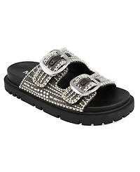 Mia Women's Thora Double Buckle Stone Detailed Slide Sandals