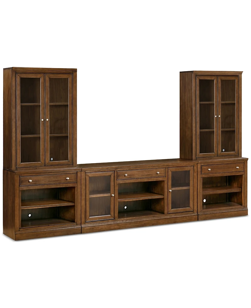 Furniture Amren 65" Wood 2 Door Console and Hutches with Open Base Drawers