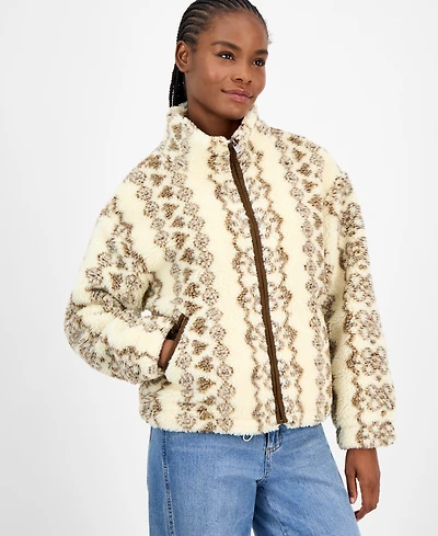 And Now This Women's Printed Faux-Sherpa Jacket, Macy's Exclusive