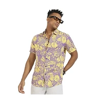 Campus Sutra Men's Lavender & Yellow Contrast Foliage Shirt