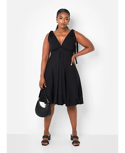 Rebdolls Women's Tie Strap Ruffle Hem Mini Skater Dress - Black