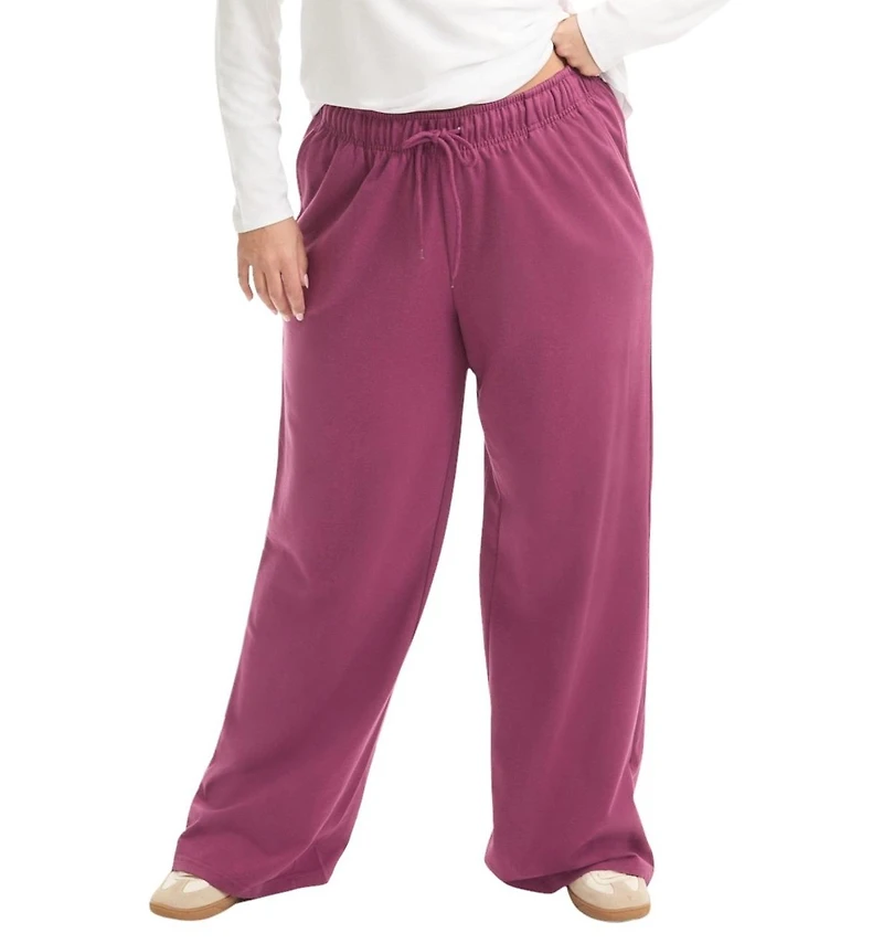 June + Vie Women's Plus French Terry Wide-Leg Pant