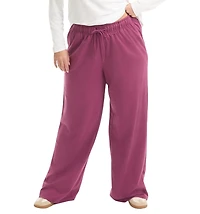 June + Vie Women's Plus French Terry Wide-Leg Pant