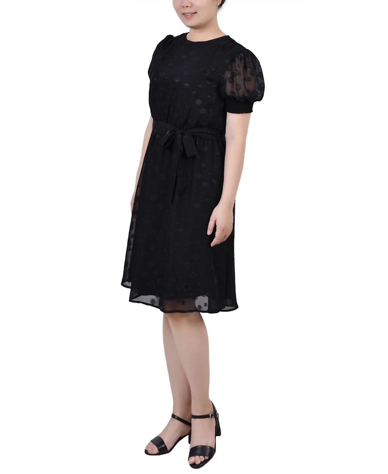 Ny Collection Petite Elbow Sleeve Swiss Dot Dress