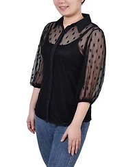 Ny Collection Petite Elbow Sleeve Clip Dot Top