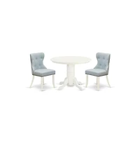East West Furniture dining room table set of 2 amazing kitchen chairs with Linen Fabric Baby Blue color and a gorgeous modern dining table with Linen