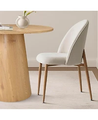 Maison Boucle 35 Inch Round Oak Veneer Dining Table Set with 2 Upholstered Chairs, Small Space Kitchen & Apartment Dining Room Furniture-Maison Boucle