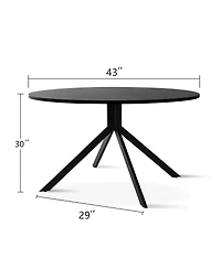 Maison Boucle Modern 5-Piece Dining Set with Round Table & Rattan-Back Chairs, Black Finish, 43" Diameter, Kitchen & Dining Room Furniture-Maison Bouc