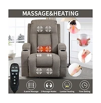 Power Lift Recliner Chair with Heat & Massage, Usb Port Cup Holders, Grey Electric Massage for Seniors-Maison Boucle