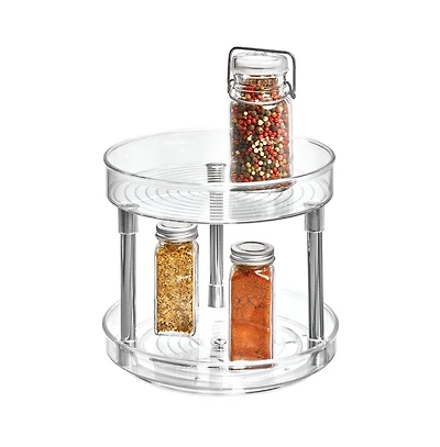 iDesign 9-Inch Recycled Plastic 2-Tier Lazy Susan Organizer - Clear/Chrome