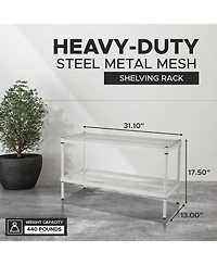 Design Ideas MeshWorks 2 Tier Full-Size Metal Storage Shelving Unit Rack, White