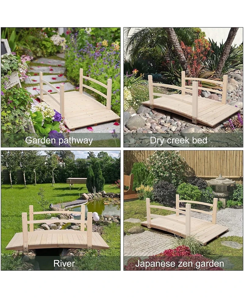 Slickblue Wooden Garden Bridge with Rails, Outdoor Decor in Classic Wood Finish