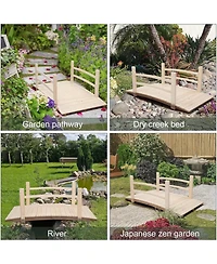 Slickblue Wooden Garden Bridge with Rails, Outdoor Decor in Classic Wood Finish