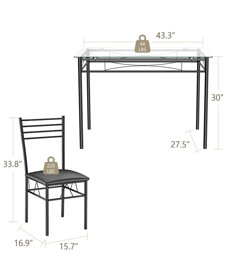 Gymax 5 Piece Dining Set Glass Top Table & 4 Upholstered Chairs Kitchen Room Furniture