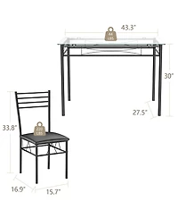 Gymax 5 Piece Dining Set Glass Top Table & 4 Upholstered Chairs Kitchen Room Furniture