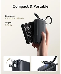 Baseus Nomos Power Bank, 67W Foldable Wall Plug and 10,000mAh 35W Portable Charger, 3-in-1 Travel Essentials Battery Pack Built-in Usb-c Cable