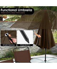 Gymax 6 Pcs Patio Dining Set w/ Umbrella 4 Folding Patio Chairs w/ Round Tempered Glass Table