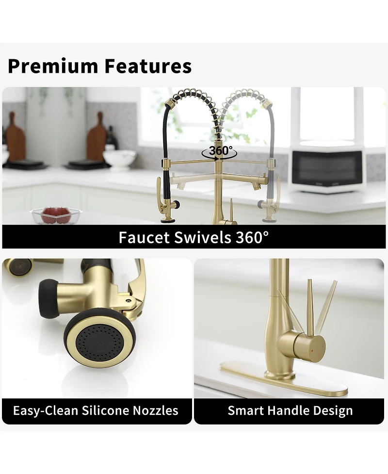 Commercial Pull Down Kitchen Sink Faucet With Sprayer Modern Single Handle Brass Taps Matte Black