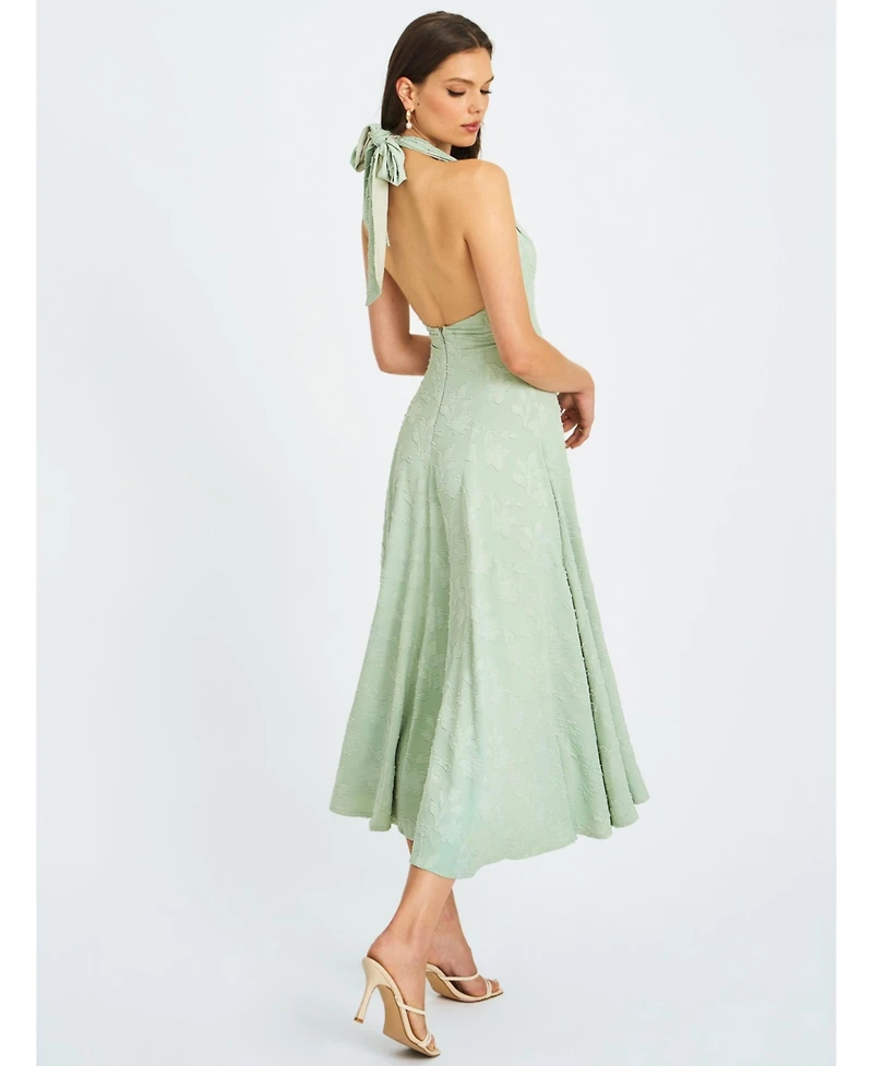 Miss Circle Women Magda Mint Green Deep V Neck Halter A-line Midi Dress