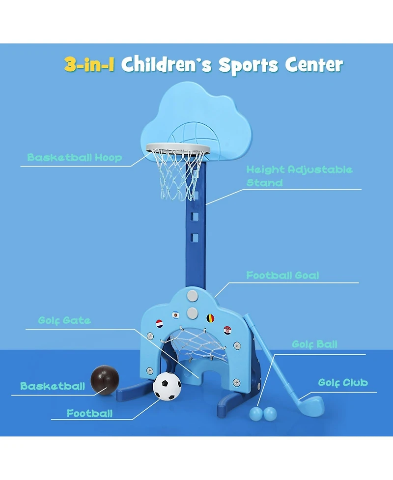 Akiudex 3 in 1 Kids Basketball Hoop with Soccer Goal and Golf Game