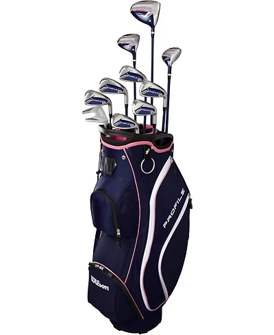 Wilson Profile 11 Piece Womens Right Hand Complete Golf Set with Cart Bag - Petite / Ladies / Nvy/Rs Gld/Grey