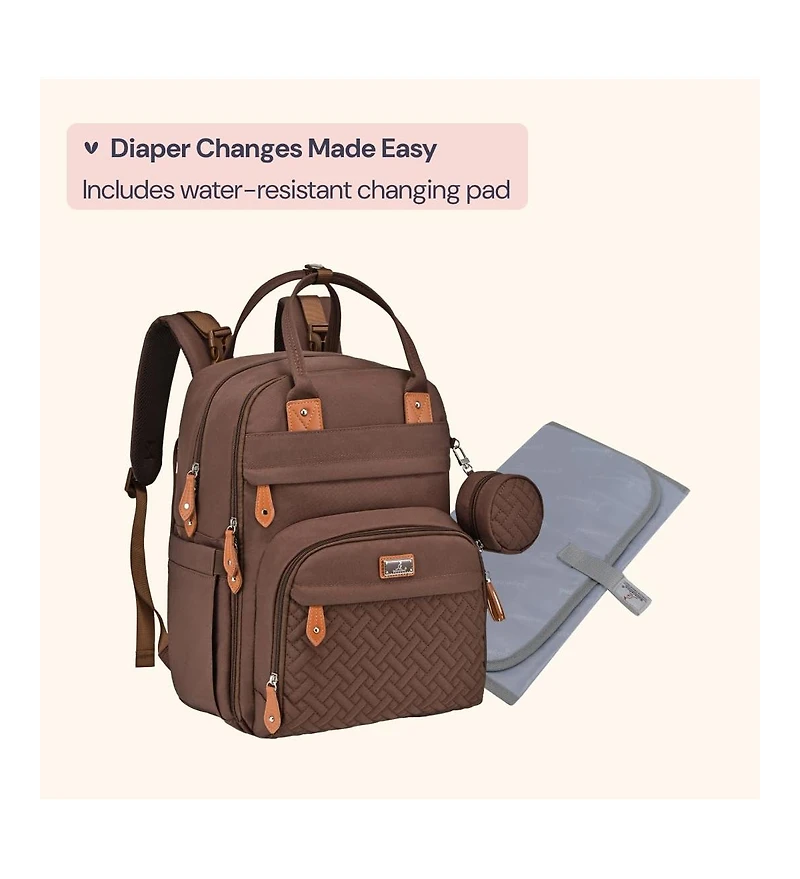 BabbleRoo Toddler Diaper Bag Backpack Stylish 26L Hands Free with Changing Pad, Stroller Straps & Water-Resistant, Safari, Large