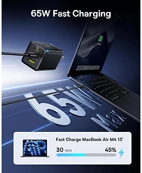 Baseus 2 Pack 65W Usb C Charger Block, Pps 3-Port Fast Compact Foldable Usb C Charger for MacBook, iPad Pro, Galaxy S24, iPhone 16/15 and More Series