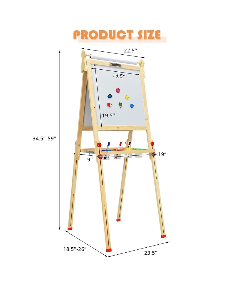Akiudex kids art easel with paper roll double-sided regulable drawing easel plank