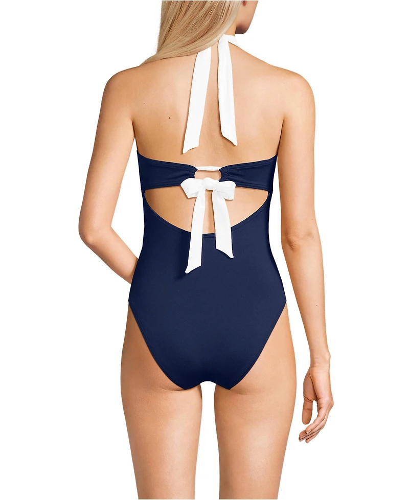 Lands' End Women's Halter Cut Out High Leg One Piece Swimsuit