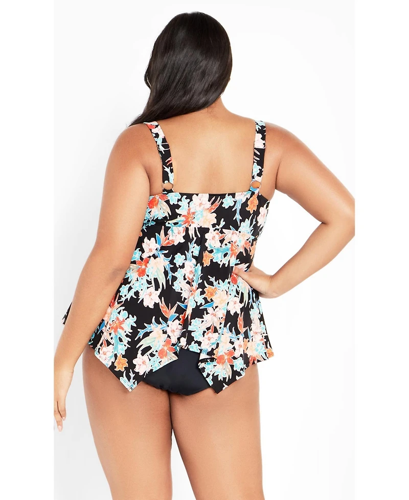 Avenue Women's Plus Sharkbite Print Tankini Top