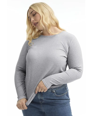 June + Vie Women's Plus Ribbed Crewneck Top